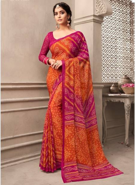 Orange And Dark Pink Colour Ruchi Kesariya Chiffon 65th Edition Daily Wear Chiffon Saree Collection 12003 C